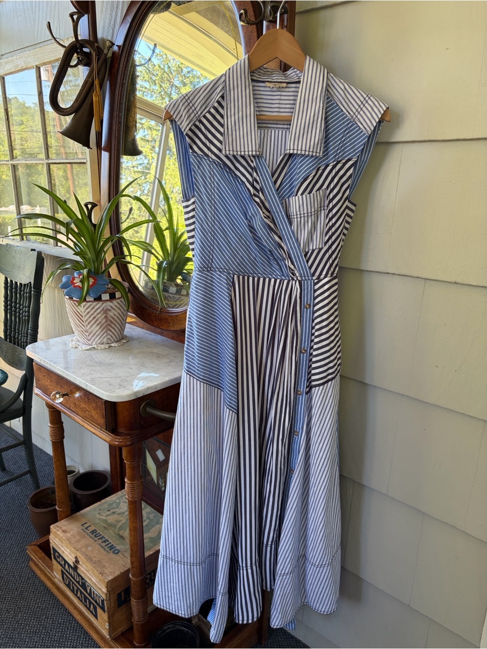 Anthropologie Pilcro Striped Sleeveless Wrap Dress - Blue and White